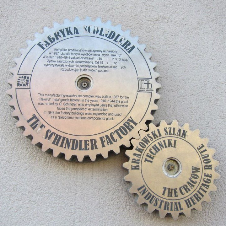 Plaque on the wall of Schindler's former factory.