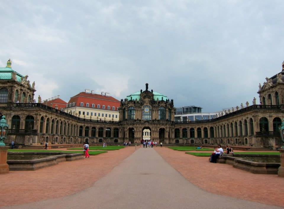 The Zwinger palace gardens. Each side is quite different in appearance.