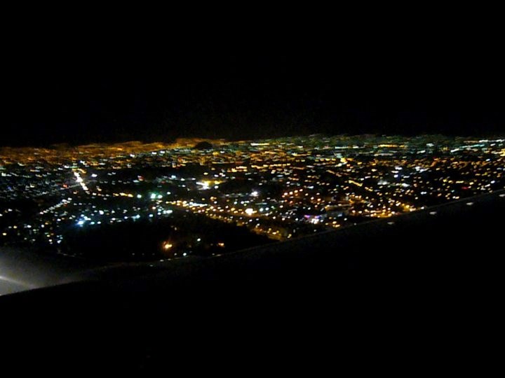 Mexico City by night from a plane