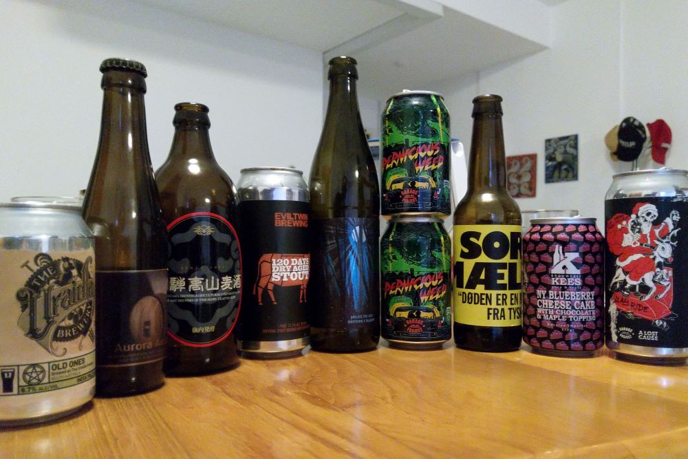 Bottles and cans of craft beer